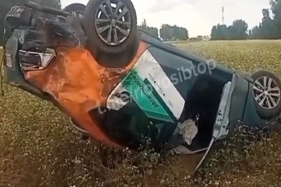 В поле под Новосибирском перевернулся каршеринговый автомобиль. Фото: стоп-кадр // "Новосибирск с огоньком".