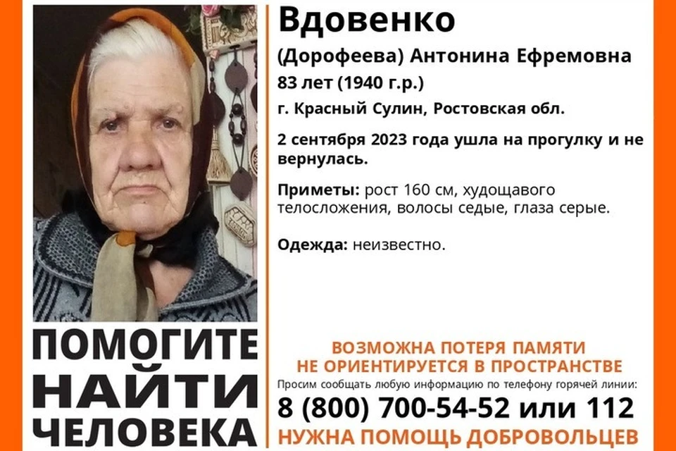 В Ростовской области несколько дней разыскивают дезориентированную пенсионерку. Фото: "ЛизаАлерт"