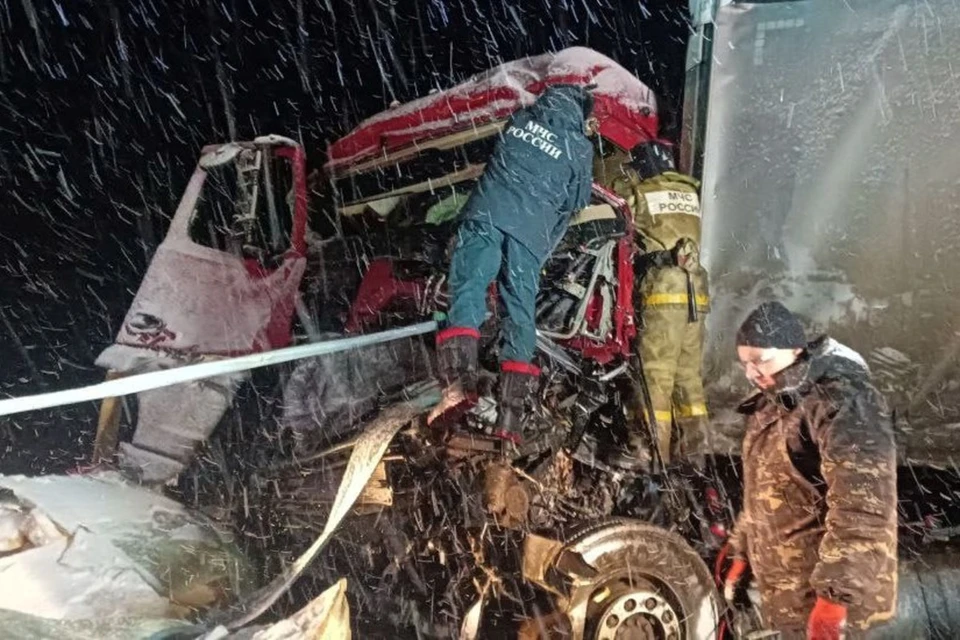 Спасатели освободили зажатого в грузовике мужчину. Фото: МЧС по Красноярскому краю
