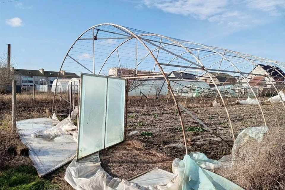 Разрушенная теплица в Новоалексеевке