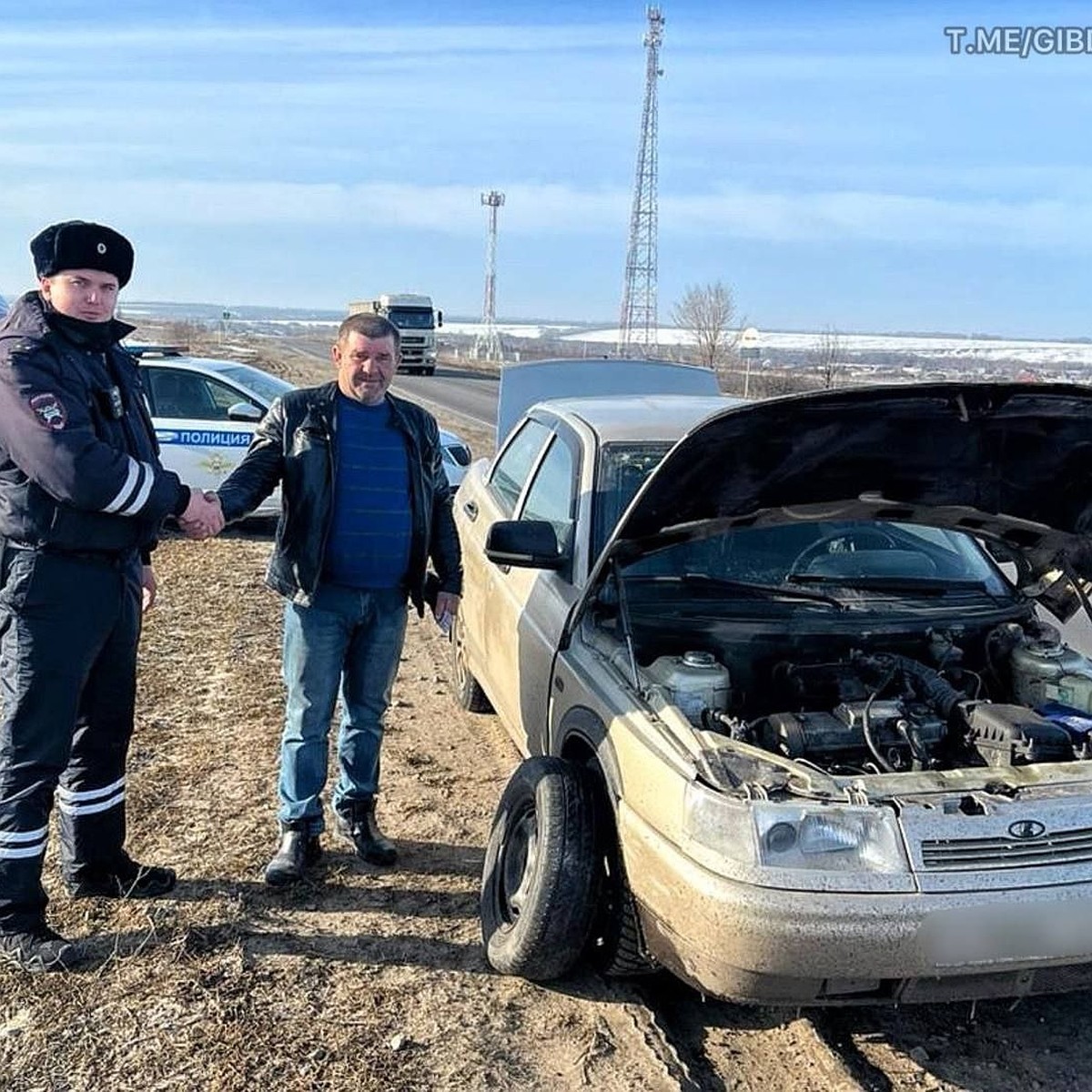 В Воронежской области госавтоинспекторы помогли водителю заменить пробитое  колесо - KP.RU