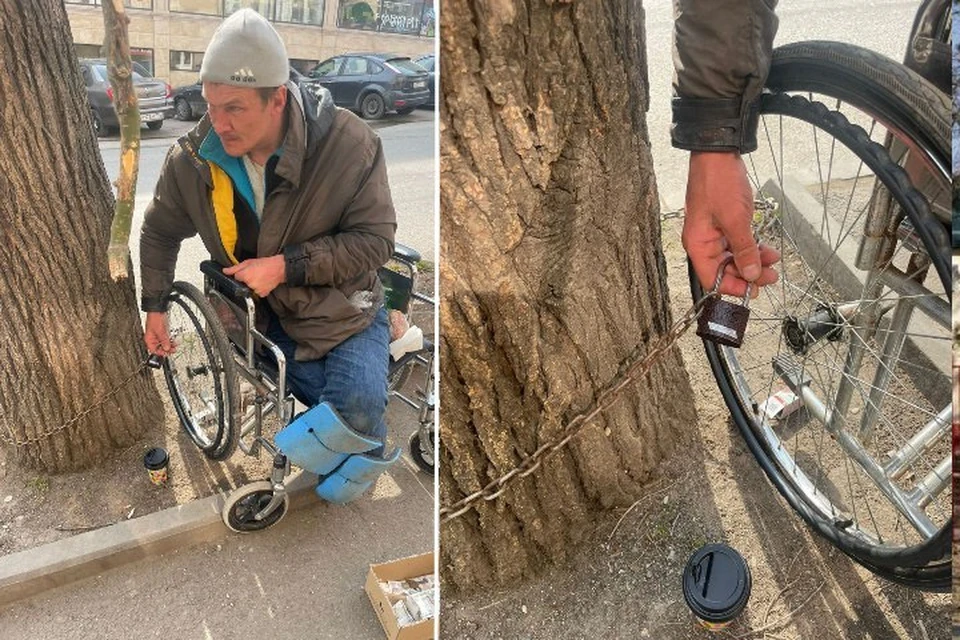 Инвалид сидел в коляске, прикрепленной цепью к дереву, в течение нескольких дней. Фото: соцсети.