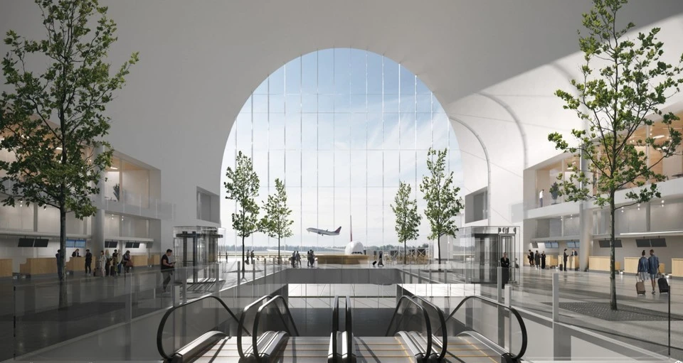 Проект аэропорта, за который проголосовали омичи. Фото: архитектурное бюро «ХВОЯ»