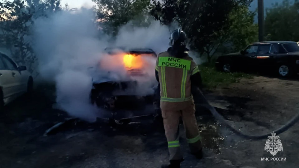 Автомобиль сгорел в ЛНР. Фото - тг-канал МЧС республики