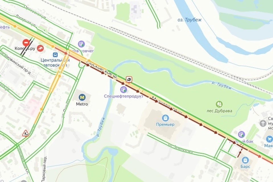 Затруднено движение на Московском шоссе в Рязани 21 мая.
