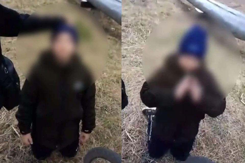 В МВД опросили подростков, поставивших на колени мальчика под Новосибирском. Фото: стоп-кадр с видео, снятого подростками