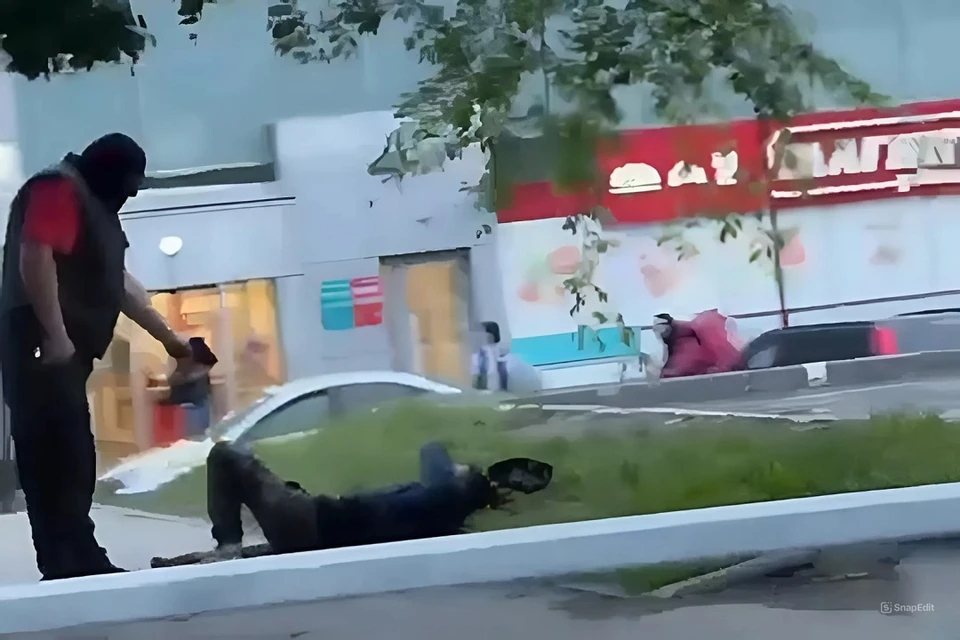 В Новосибирске человек в маске целился в мужчину на газоне - прохожие отводили глаза и шли мимо. Фото: АСТ-54