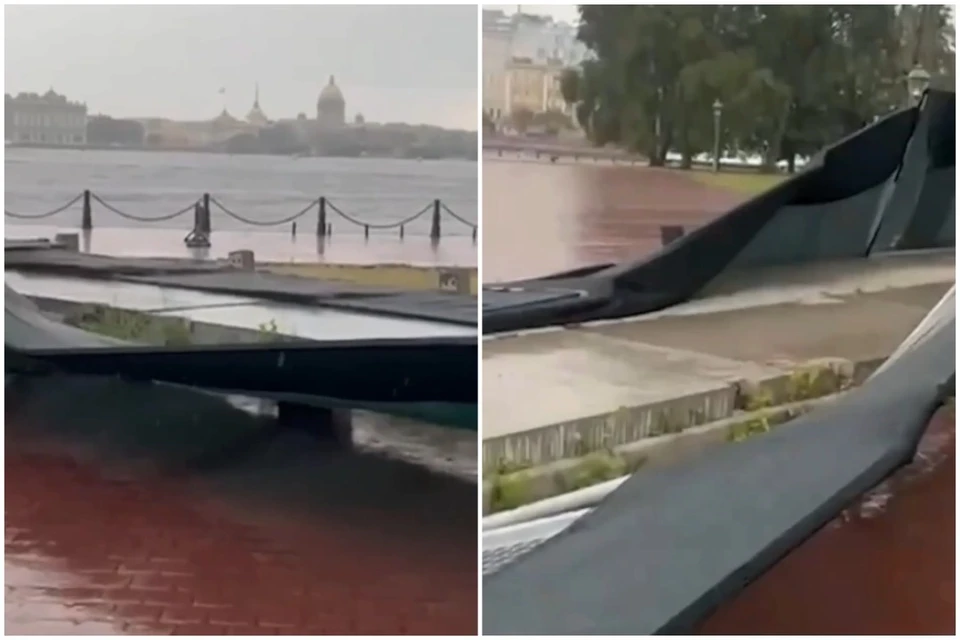 Порыв ветра обрушил забор у ресторана в Петропавловской крепости. Фото: t.me/pitertop