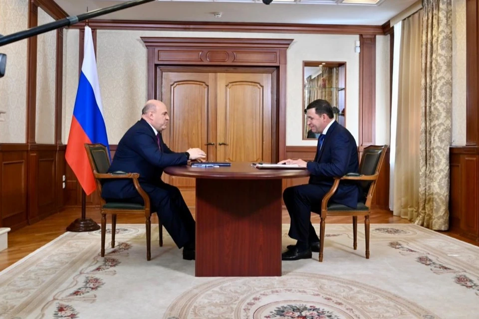 Премьер-министр России Михаил Мишустин встретился с главой Свердловской области Евгением Куйвашевым перед промышленной выставкой «Иннопром-2024». Фото: пресс-служба правительства Свердловской области и регионального оперативного штаба