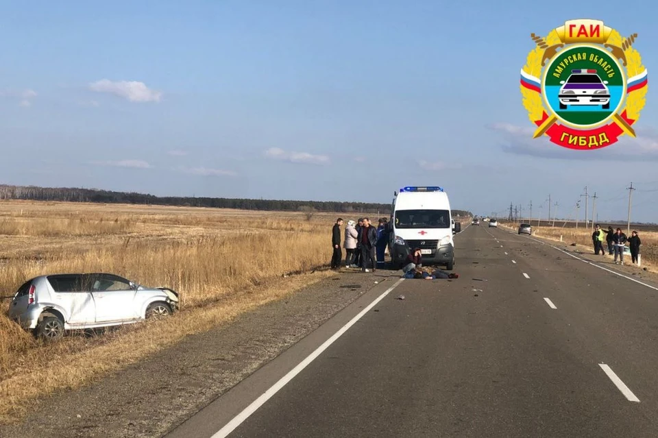 Место смертельной аварии. Фото: Госавтоинспекция Амурской области