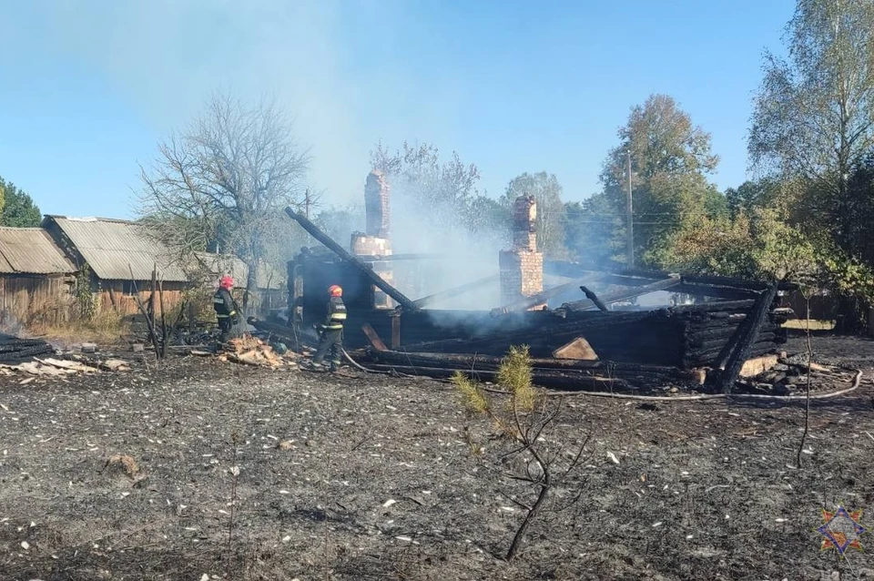 Два дома и шесть хозпостроек сгорели в Костюковичском районе из-за пала травы. Фото: МЧС.