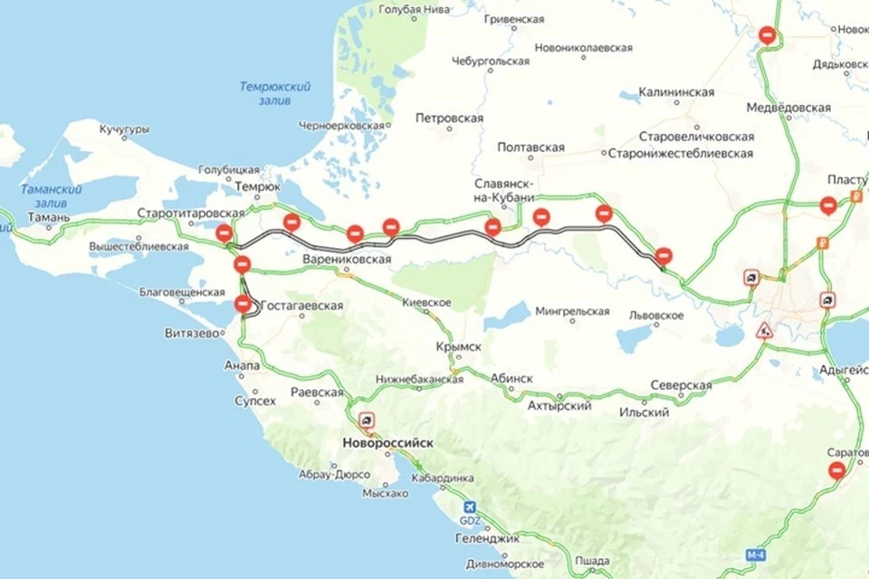 На картах в навигаторе новая трасса Краснодар-Крымский мост уже появилась