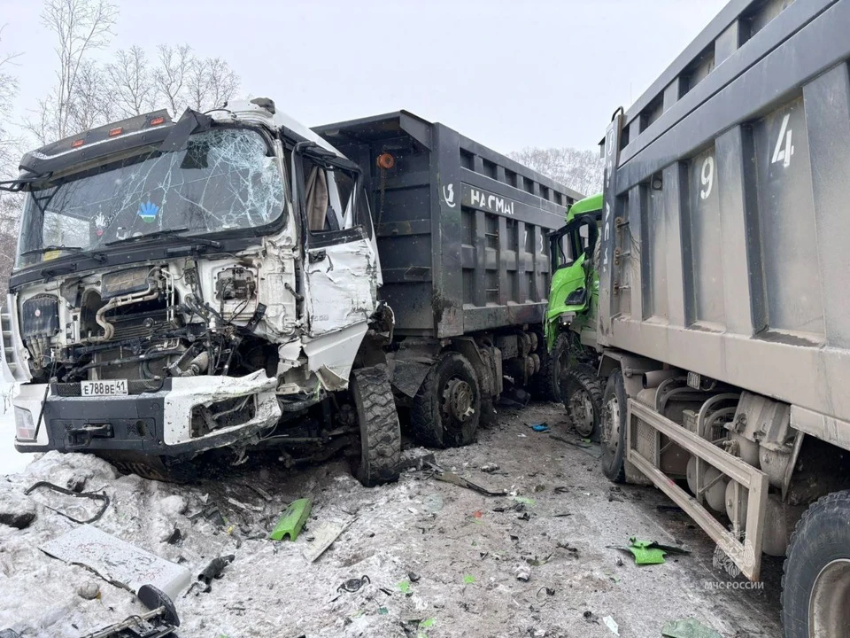 Для того, чтобы избежать пожара, спасатели отключили в грузовых автомобилях аккумуляторные батареи. Фото: МЧС по Камчатскому краю