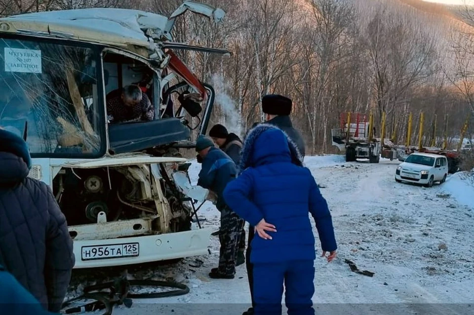 Медики оказывают помощь водителю и другим пострадавшим. Фото: prim_police.