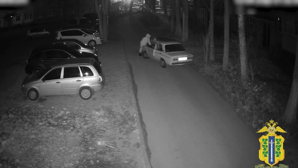 Подозреваемые решили «откатить» чужой ВАЗ-2106, но через несколько сотен метров отказались от своей задумки. Скриншот видео, предоставленного УМВД России по Липецкой области.
