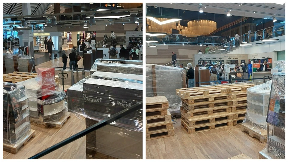 В кишиневском аэропорту вывозят товары и стеллажи из зоны DutyFree. Фото:Алексей Иванцов
