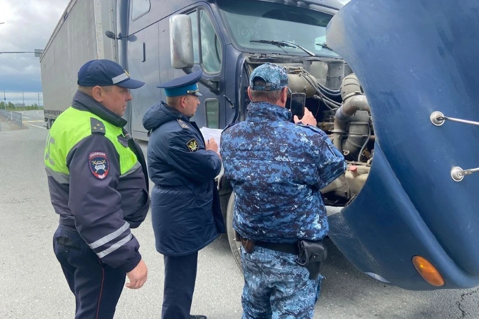 Судебные приставы арестовали тягач во время рейда на трассе в Чулымском районе. Фото: пресс-служба ГУФССП по Новосибирской области.