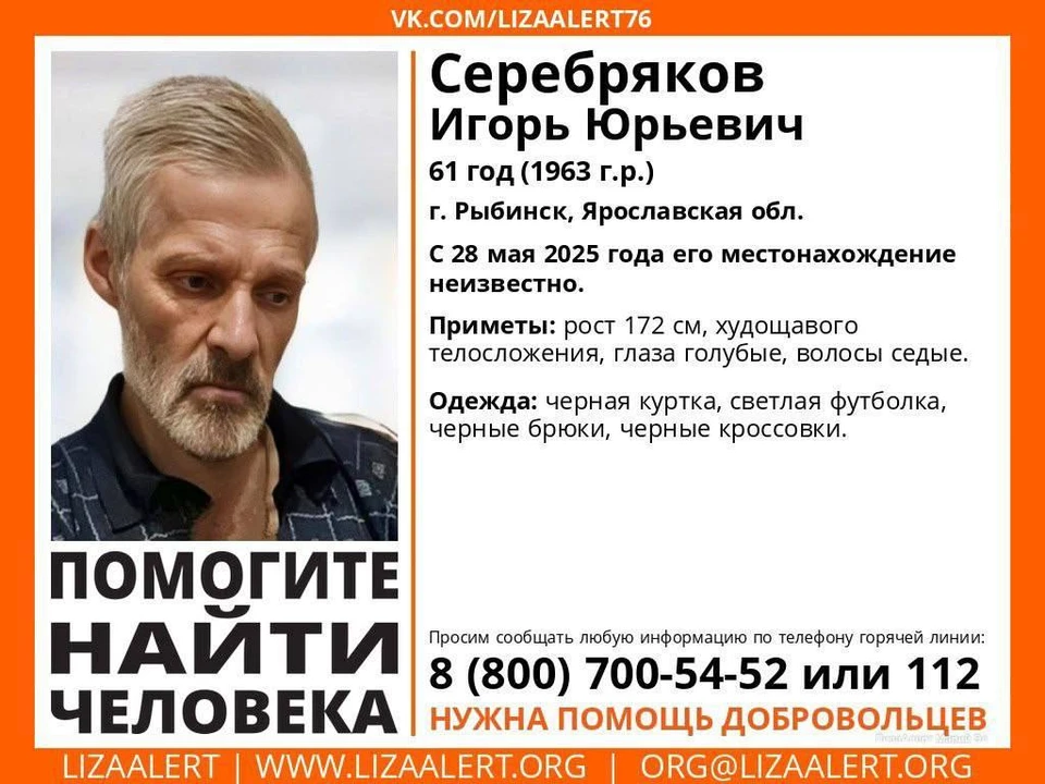 Игоря Серебрякова не могут найти уже неделю. Фото: ЛизаАлерт Ярославль