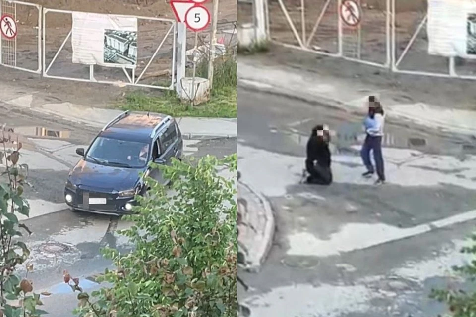 Мужчину забрала полиция, но женщина села в машину и поехала следом. Фото: Предоставлено очевидцами.