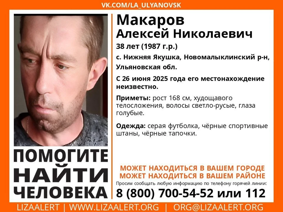 В Ульяновской области пропал 38-летний мужчина. Фото "ЛизаАлерт"