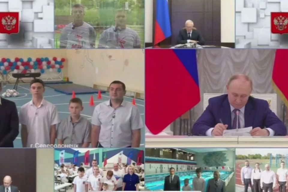 Владимир Путин открыл в Северодонецке ЛНР обновлённую школу №17. ФОТО: скриншот с видео