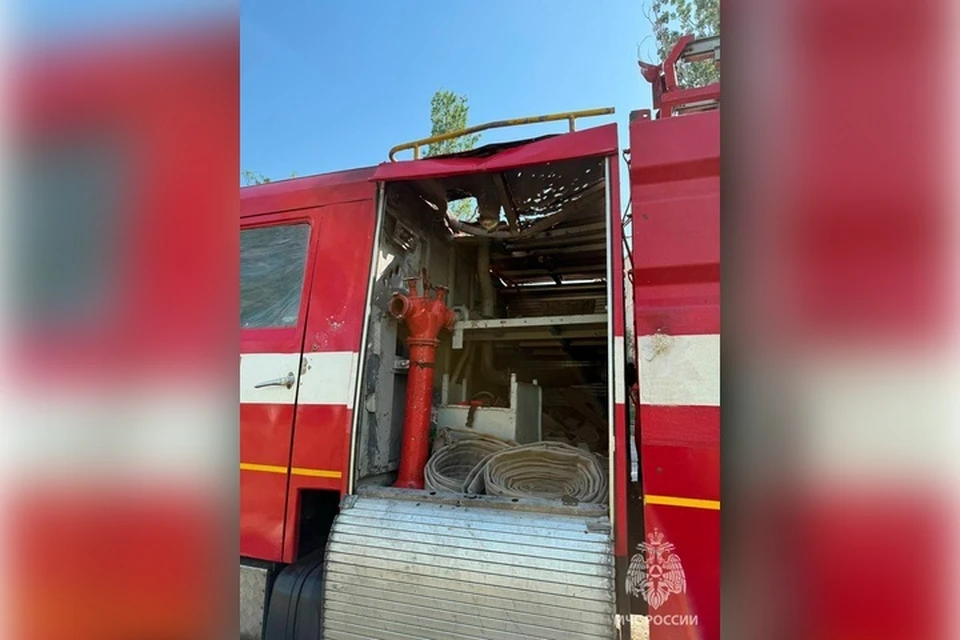 Дрон-камикадзе ВСУ взорвался на крыше пожарной машины возле Энергодара. Фото: тг-канал Максима Пухова
