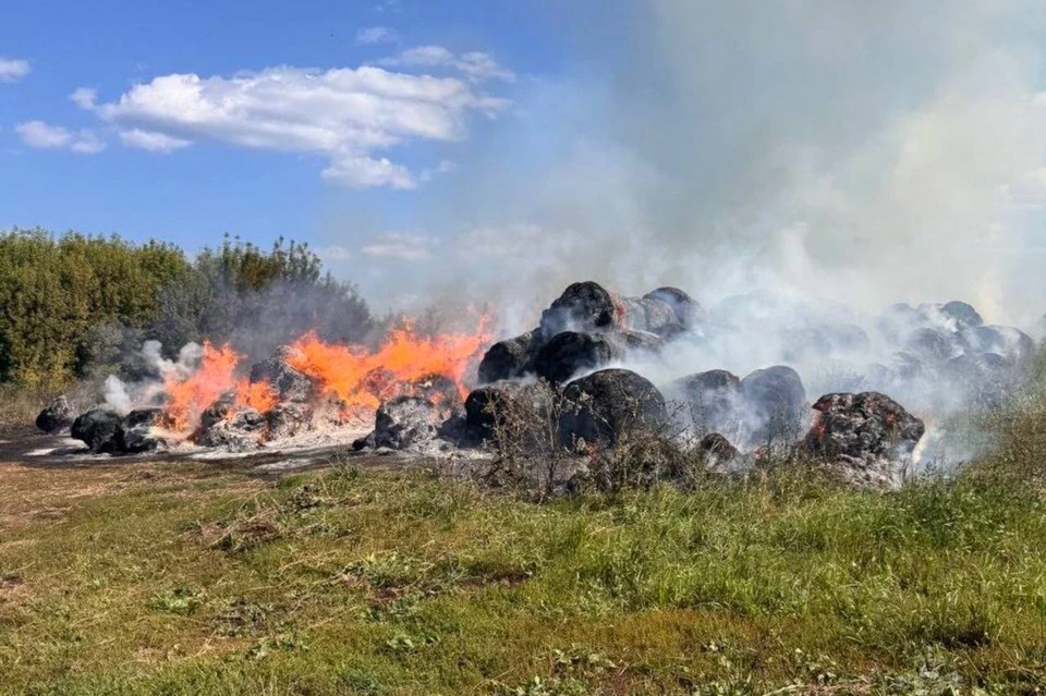 Сено загорелось на поле в Пильнинского округе