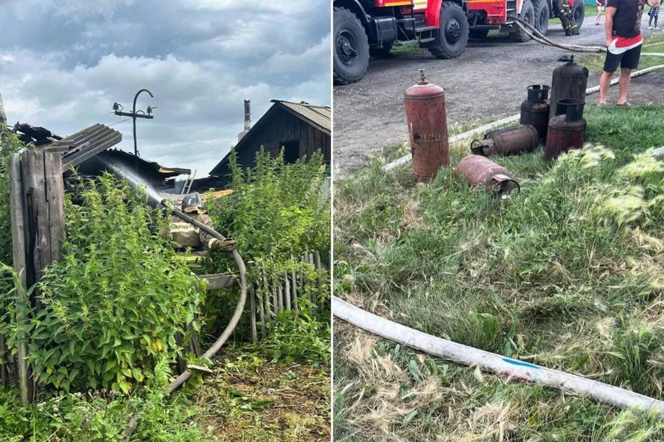 Пожарные вынесли из горящего дома семь газовых баллонов. Фото: пресс-служба ГУ МЧС по Новосибирской области