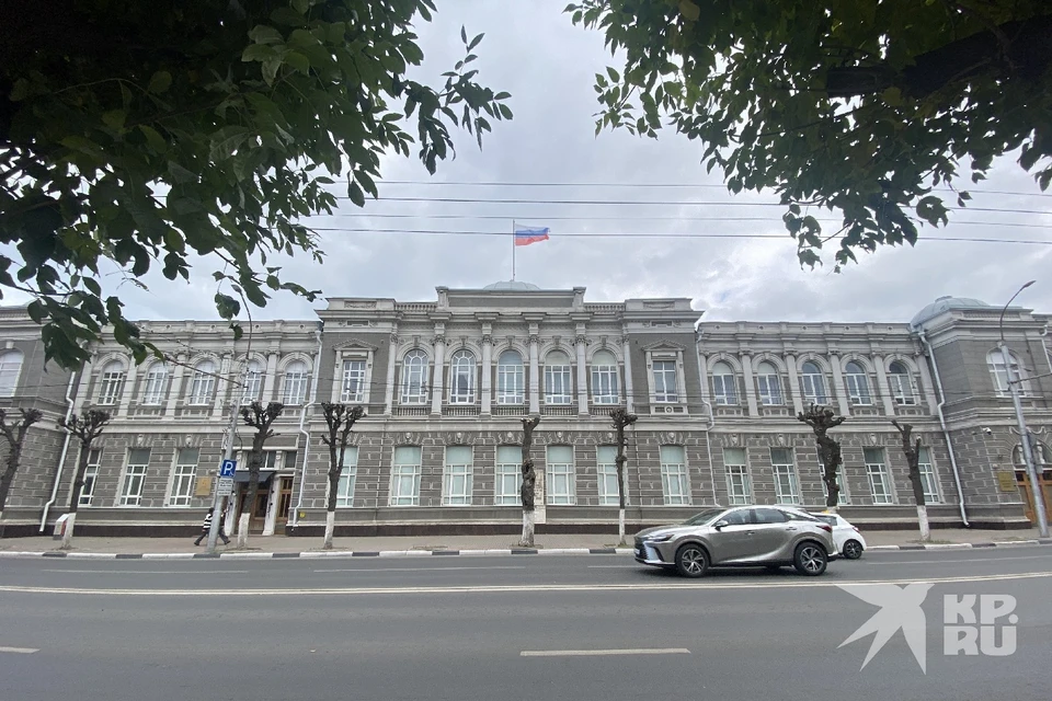 У здания рязанского правительства после обрезки деревьев остались «пеньки».