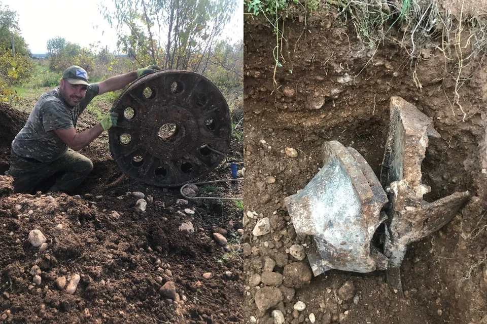 Волонтеры нашли колесо от боевой машины. Фото: Поисковый отряд «Севастополь»/Vk