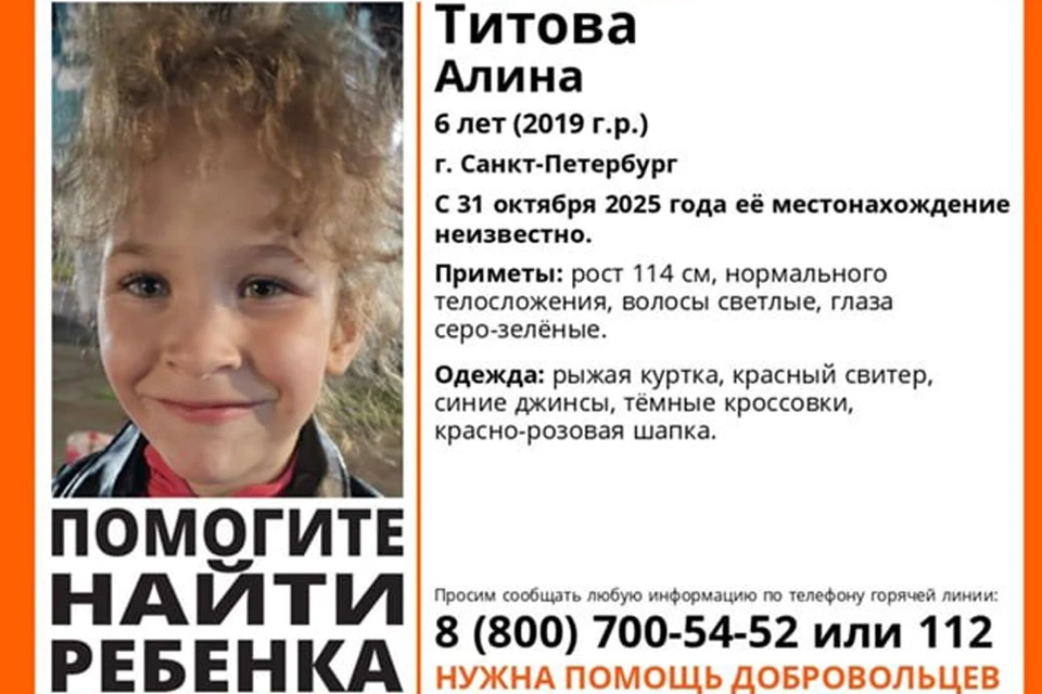 Девочка пропала 31 октября. Фото: "ЛизаАрлет Питер"