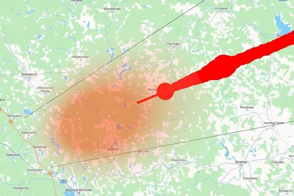 Основная зона падения фрагментов пришлась на северо-восток Тверской области. Фото: Лаборатория солнечной астрономии ИКИ и ИСЭФ.