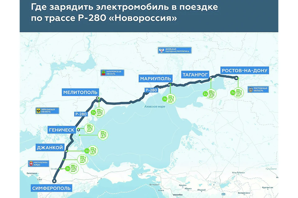 Зарядные станции для электротранспорта протянулись от Ростова до Симферополя. Телеграм-канал "Крымский мост. Оперативная информация"