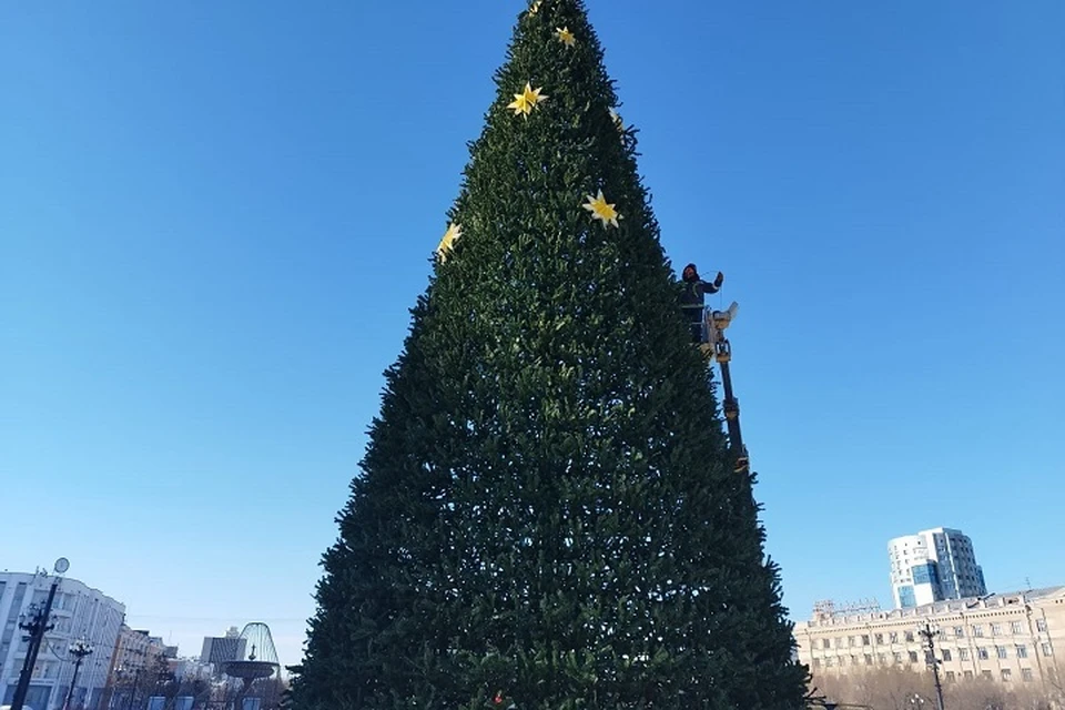 Елку на площади уже установили