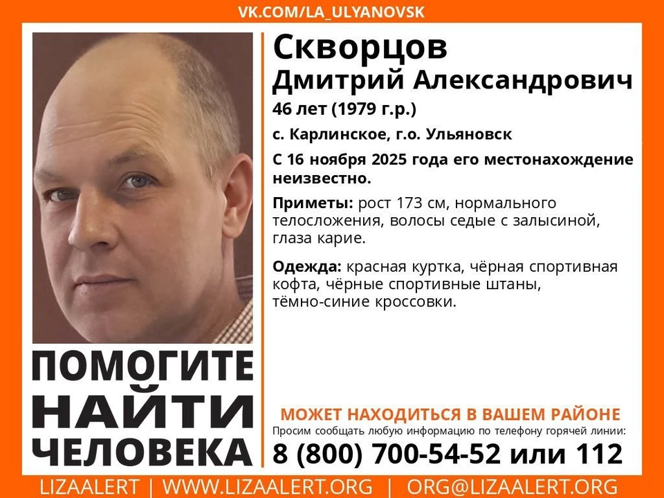 В ульяновском селе Карлинское 16 ноября пропал местный житель. Фото: тг-канал ЛизаАлерт