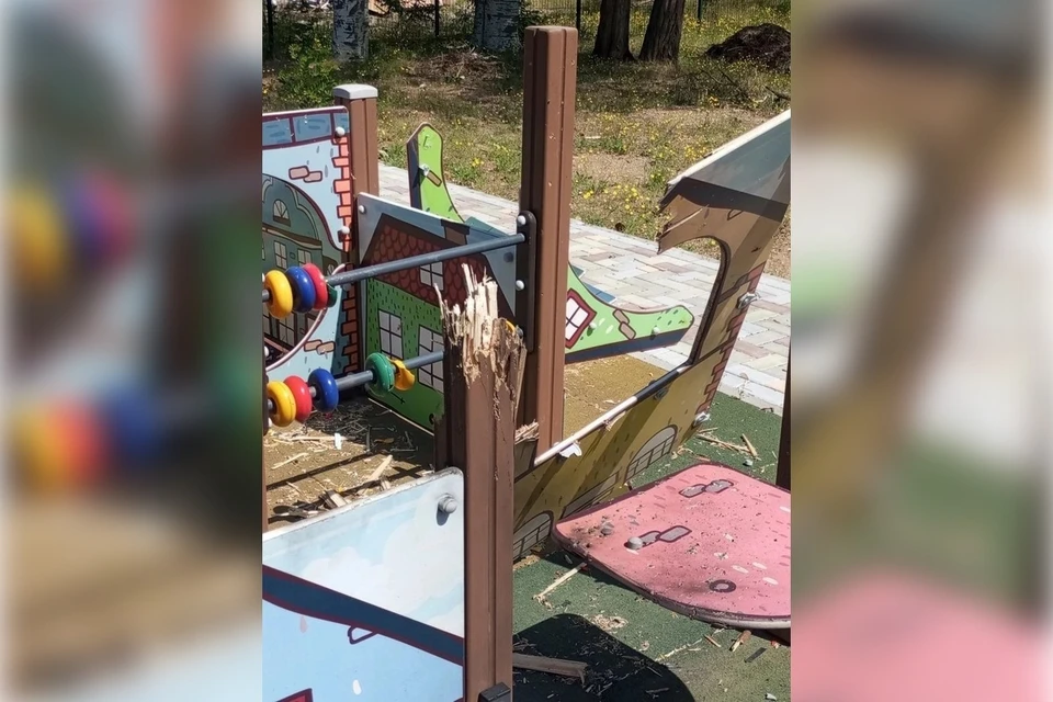 Взрыв прогремел прямо на новенькой игровой площадке детсада. Фото: Максим Пухов/МАХ