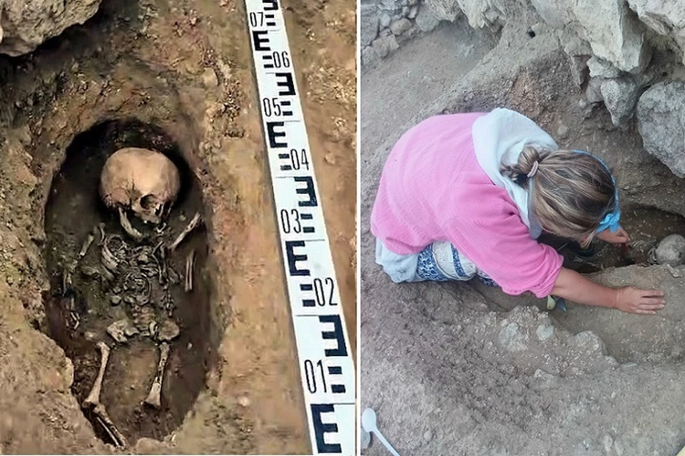 Погребение младенца нашли под алтарным столиком. Фото: ААЭ