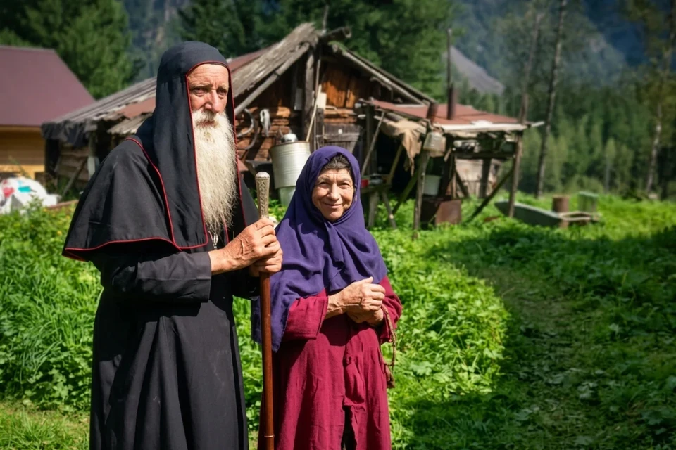 Отшельница Агафья Лыкова и Владыка Корнилий. Фото: Горно-Алтайск РПСЦ.