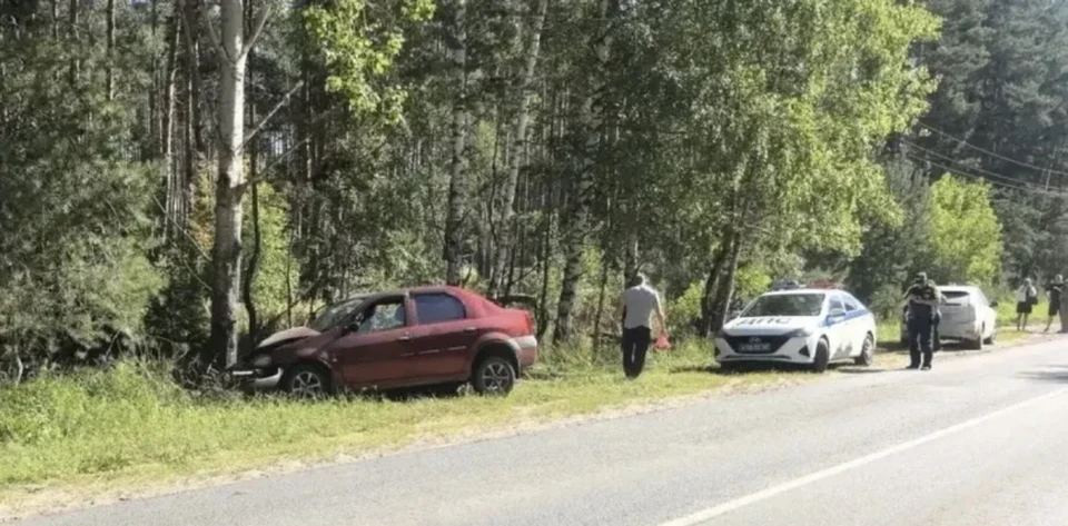 Renault Logan вылетел в кювет и врезался в дерево под Рязанью