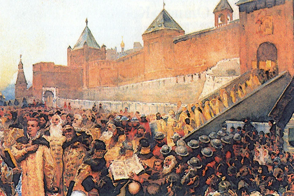 Репродукция картины Клавдия Лебедева  «Лжедмитрий I в Москве».