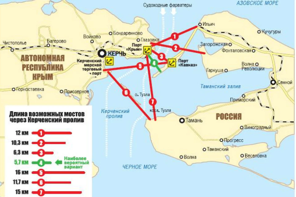 Карта крыма с мостом через керченский пролив