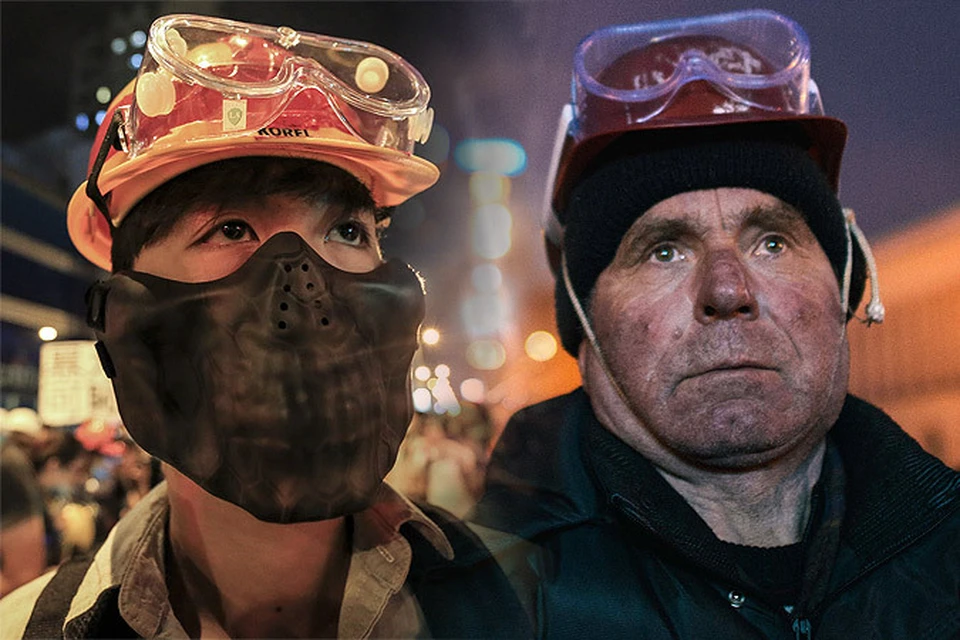 Сравните эти фото, сделанные в Киеве прошедшей зимой и в Гонконге - в последние пару недель