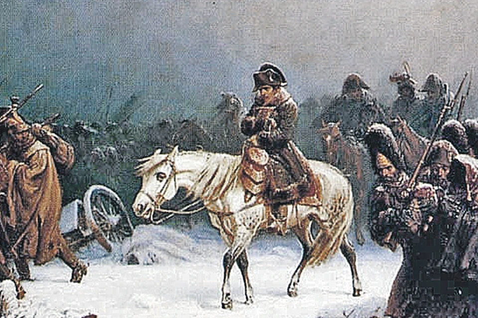 Французов всегда изображали замерзшими в России, как и на этой картине Адольфа Нортена «Отступление Наполеона из Москвы». Фото: www.wikimedia.org