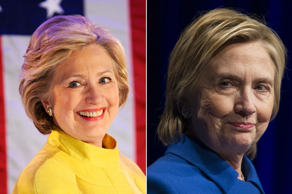 Слева: во время предвыборной кампании Хиллари не выходила в люди без дорогой укладки и макияжа. Справа: экс-госсекретарь вышла в свет впервые после провала. Без косметики и едва причесанная.
