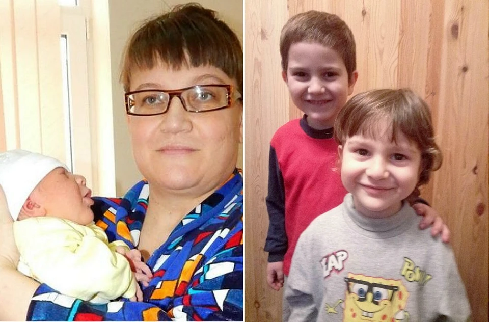 На фото слева счастливая Наталья с новорожденным Вовой, а справа - подросший «олимпийский» малыш и его братик Моисей. Фото: из личного архива семьи.