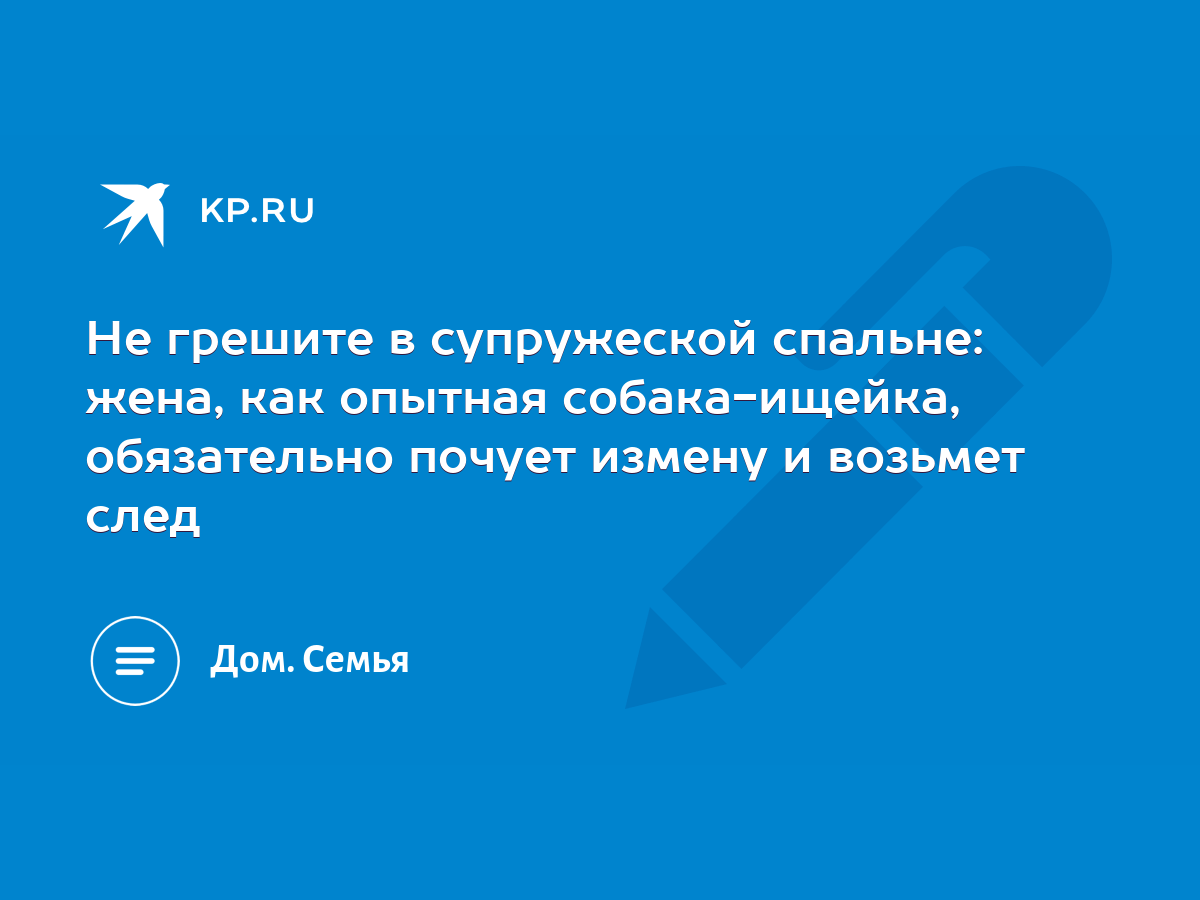 Не грешите в супружеской спальне: жена, как опытная собака-ищейка,  обязательно почует измену и возьмет след - KP.RU