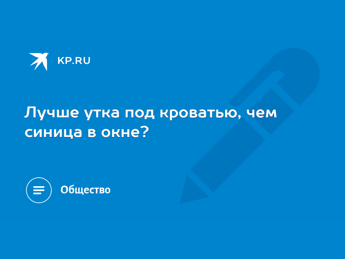 Лучше утка под кроватью, чем синица в окне? - KP.RU