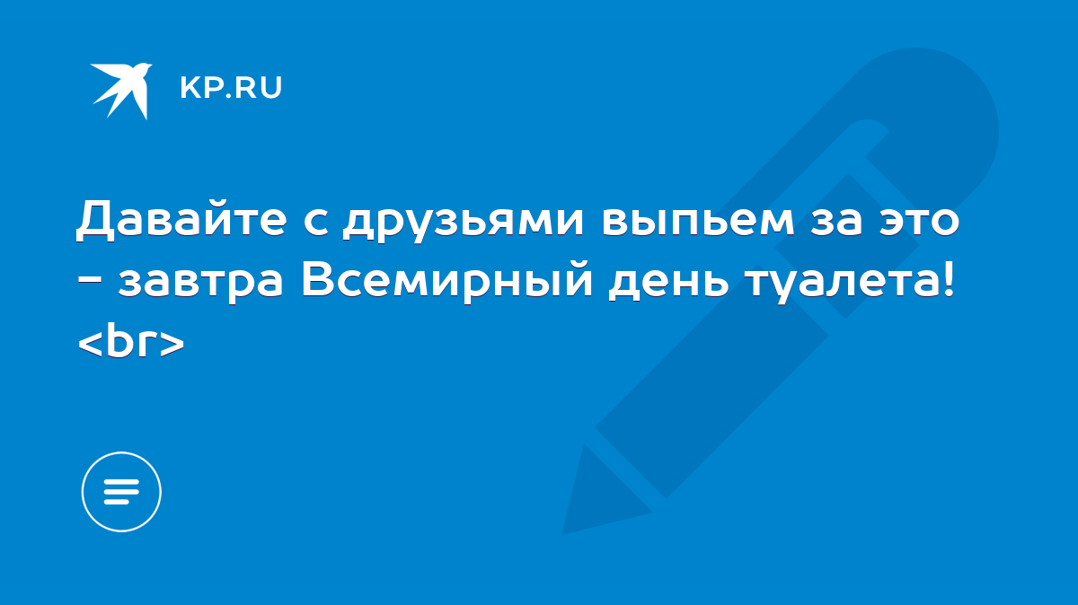 Давайте с друзьями выпьем за это - завтра Всемирный день туалета! - KP.RU