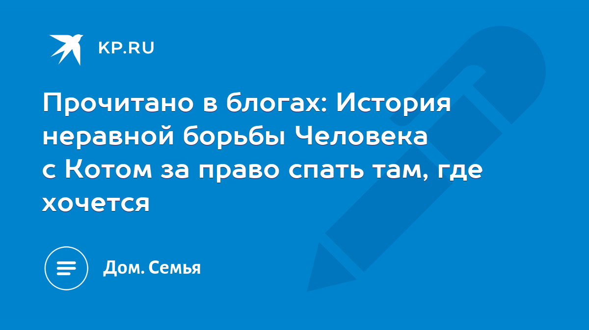 Прочитано в блогах: История неравной борьбы Человека с Котом за право спать  там, где хочется - KP.RU