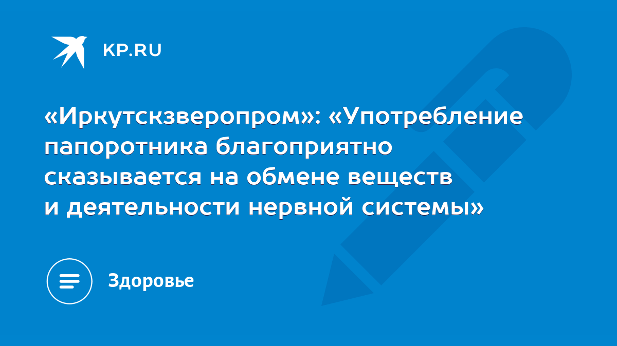 Иркутскзверопром»: «Употребление папоротника благоприятно сказывается на  обмене веществ и деятельности нервной системы» - KP.RU